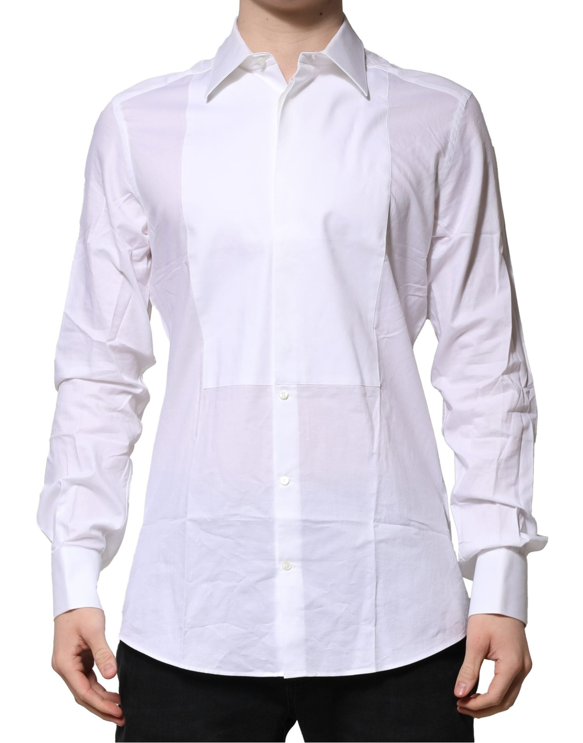 Dolce & Gabbana White Bib Cotton Poplin GOLD Men Formal Shirt